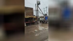 An electrician was electrocuted while working in the rain