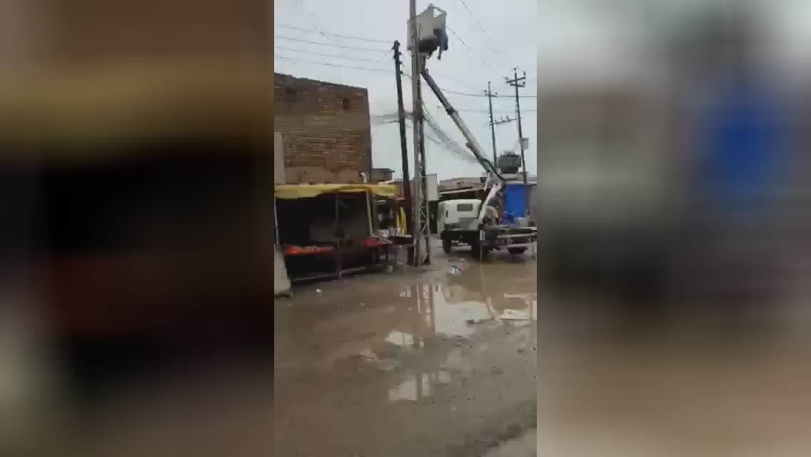 An electrician was electrocuted while working in the rain