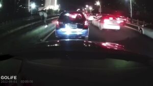Man avoids auto to leap off bridge