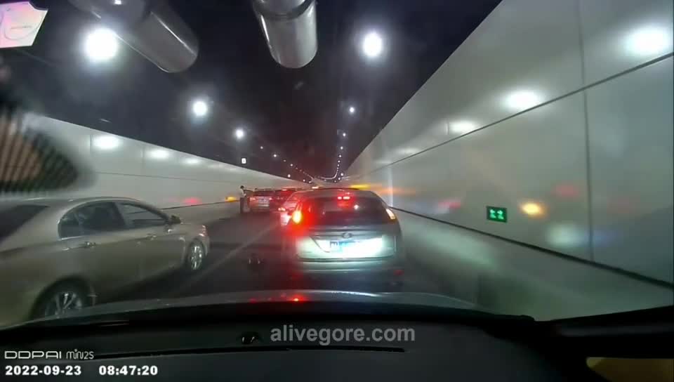 A tanker truck with failed brakes rammed several cars