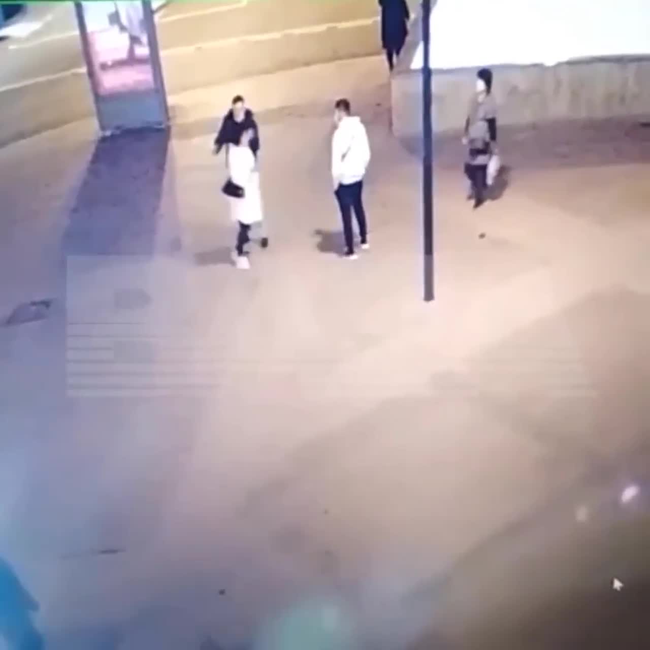 Female combating with a guy and got ran over by bus