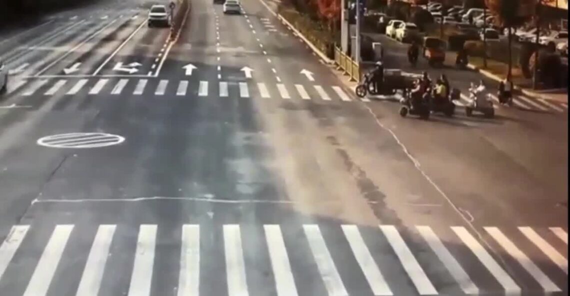 A vehicle driving down the roadway at rocket rate plunged