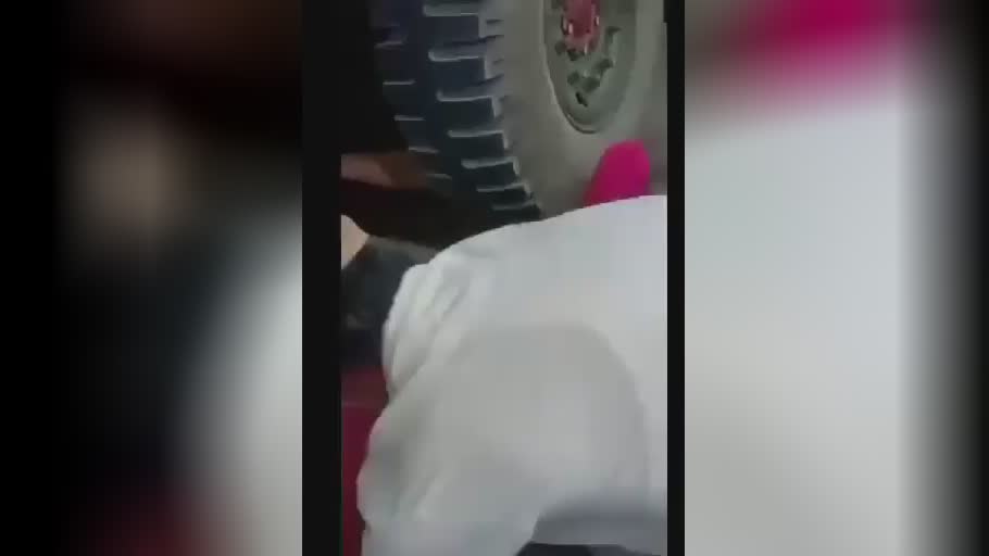 An army truck dragged a girl that fell under the wheels
