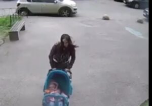 An item of slate fell on a lady with a baby stroller