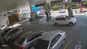 An employee was grinding the flooring at a gasoline stations when a mits