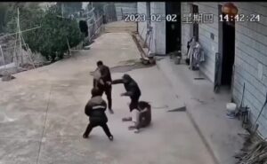 Elderly guy takes a dig to the head