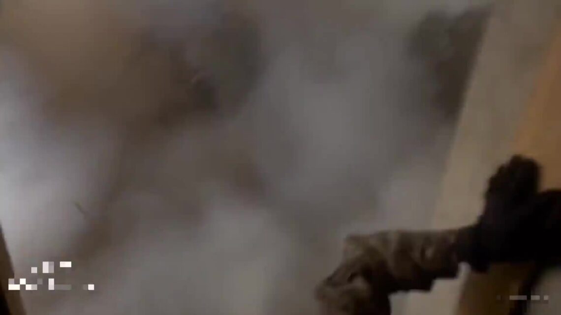 Soldier streams themself up while firing a grenade launcher