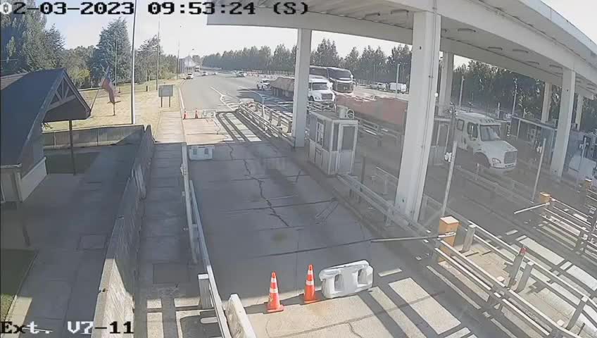 Terrible crash at a tollbooth was videotaped on video recording