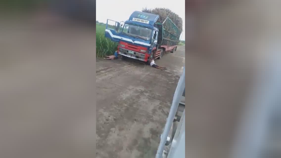 Both truck drivers were electrocuted through a post struck by a vehicle