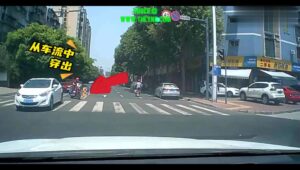 Auto smashed up into a man on his motorbike in meishan urban area