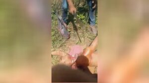 Decapitation along with a machete of a set of bodies of men