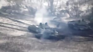 Russian soldier on fire operates by means of an area