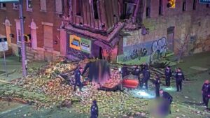 The suspect's auto accident into a structure as well as brought it down