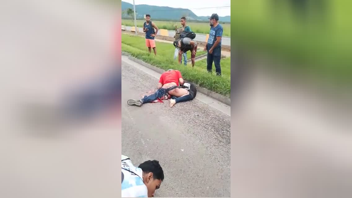 Unpleasant agony, male with his legs squashed