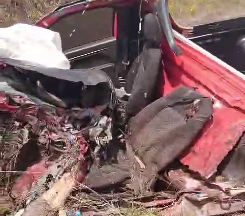 As A Result Of The Collision Of The Pickup Truck And The Bus, The Body Of The Pickup Truck Driver Is Mixed With Sand And Iron