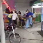 A man shot down in a motorcycle helmet in the amusement park