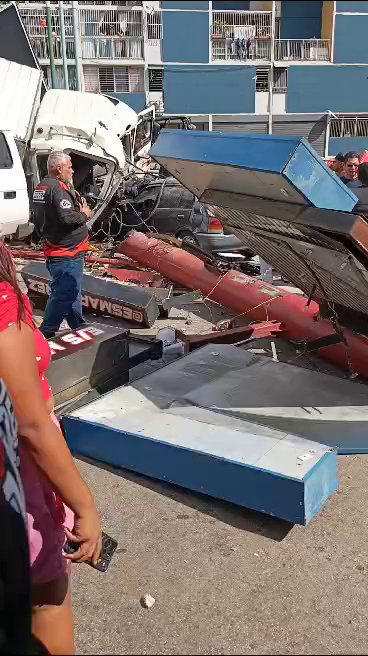 A Heavy Truck That Lost Control Crashed Into A Gas Station. Aftermath