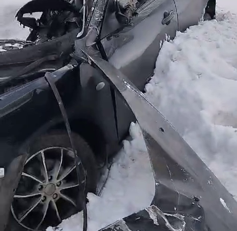 A Married Couple Died When Their Car Lost Control On A Slippery Road. Altai Region, Russia