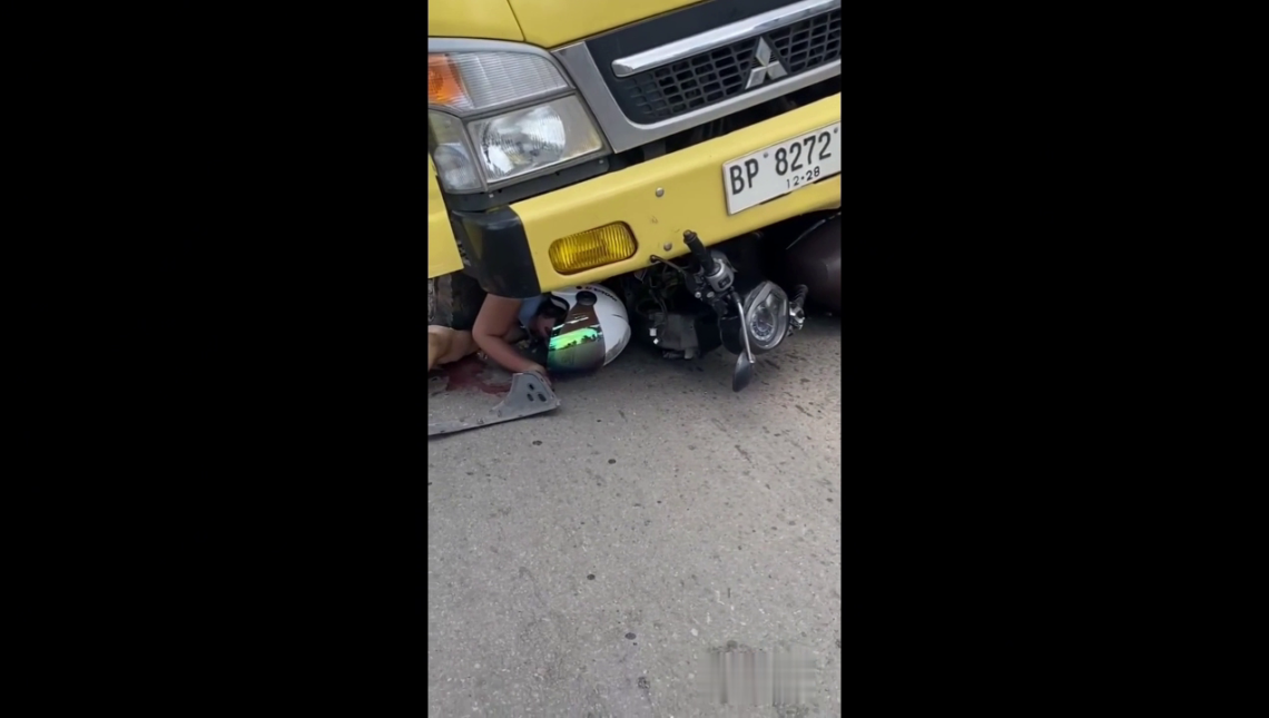 Female Biker Mangled Under Truck