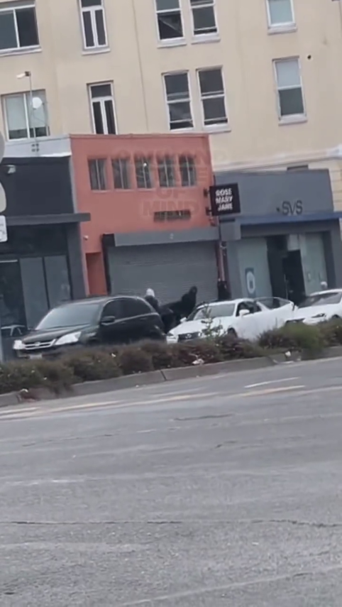 A Group Of Thieves Use A Saw To Cut Open A Metal Roll-Up Door And Smash Windows To Make Their Way Into A Small Cannabis Shop. Oakland, CA