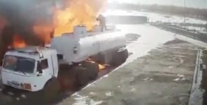 A tanker truck blew up at a gas station during a fuel discharge